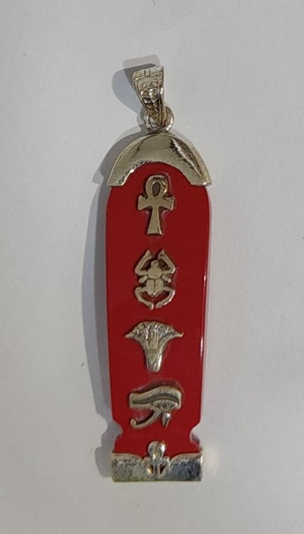 Silver Coral Cartouche Pendant | Personalized Egyptian Name Necklace with Coral Accent | Custom Name Jewelry