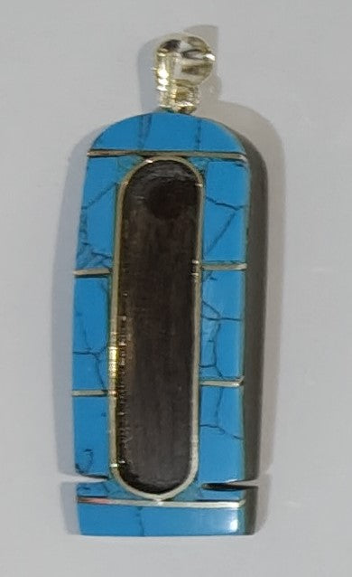 Ebony Cartouche with Turquoise | Personalized Name Pendant in Wood & Gemstone Fusion | Custom Name Jewelry