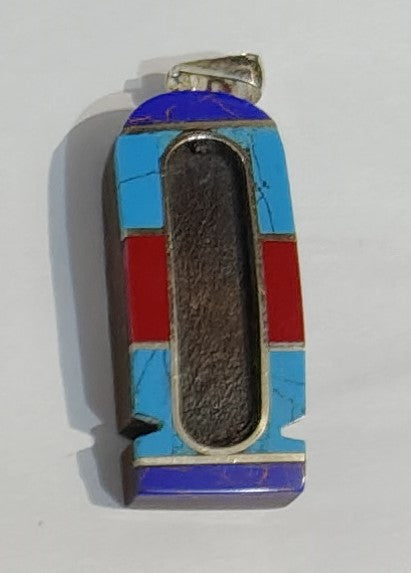 Ebony Cartouche with Turquoise, Lapis & Coral | Personalized Name Pendant with Powerful Gemstones | Custom Name Jewelry