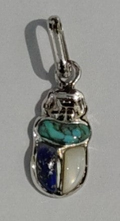 Unlock the Mystical Power of Ancient Egypt with Our Silver Scarab Pendant | Featuring Genuine Turquoise, Lapis Lazuli & Natural Shell Inlays | Fine Jewelry