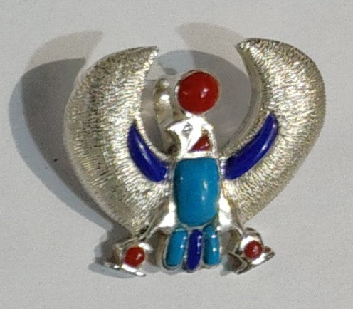 Horus Pendant in Sterling Silver with Lapis Lazuli, Turquoise & Coral | Symbol of Divine Protection and Power | Fine Jewelry