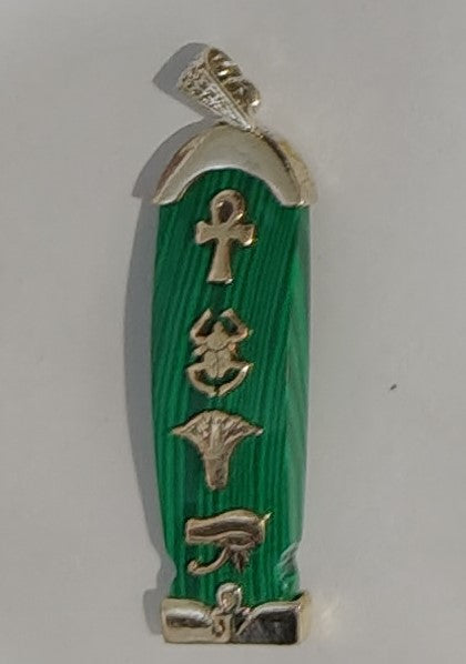 Silver Malachite Cartouche | Personalized Egyptian Name Pendant with Healing Stone | Custom Name Jewelry
